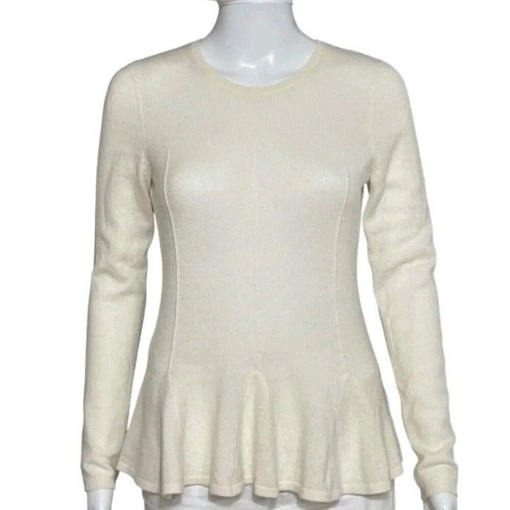 Antonio Melani 100% Cashmere Peplum Sweater Ivory Cream Soft Size L Skater Hem